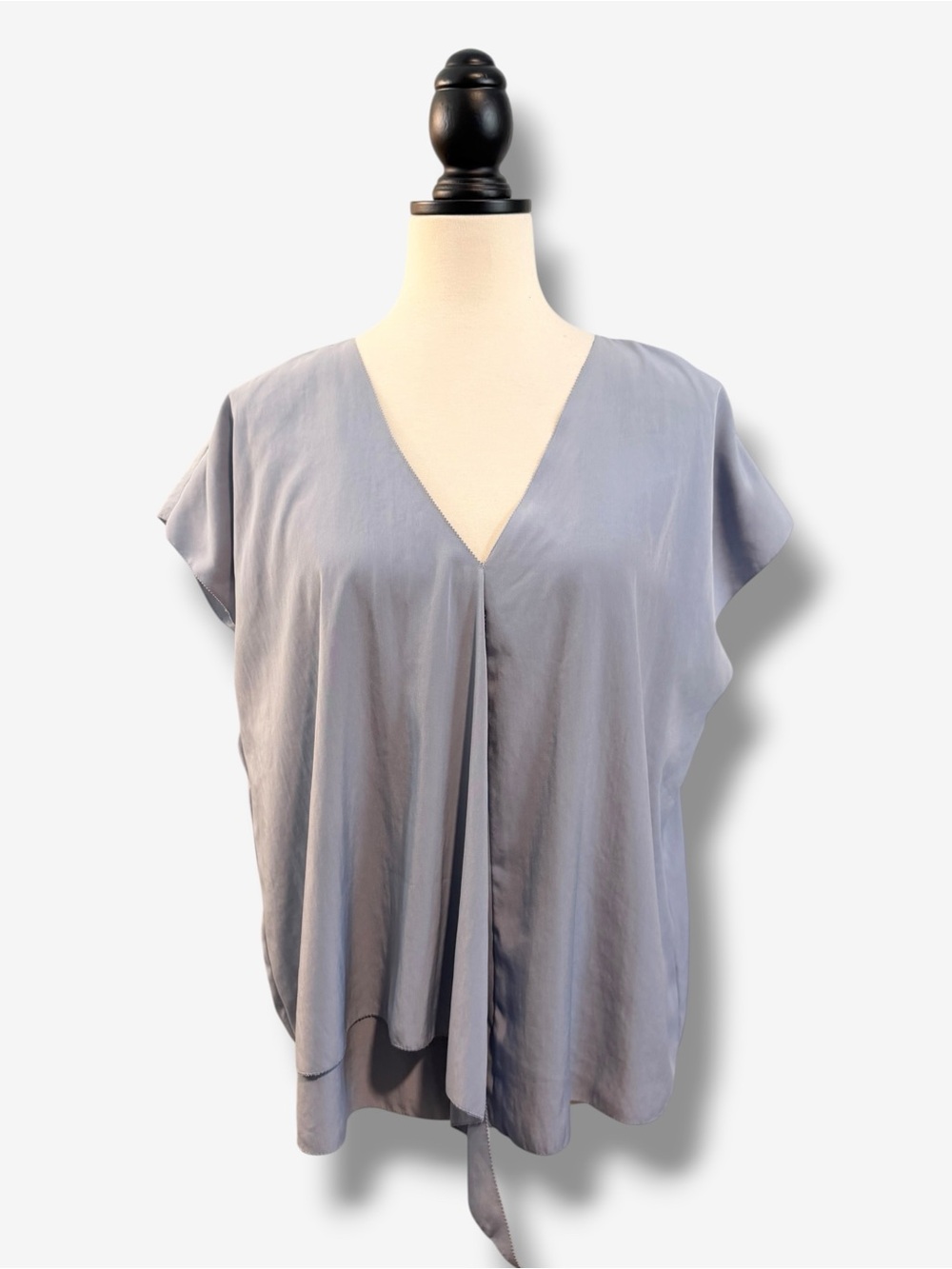 Rachel Roy French Lavender Draped Asymmetrical V-Neck Blouse L Cap Sleeve Casual
